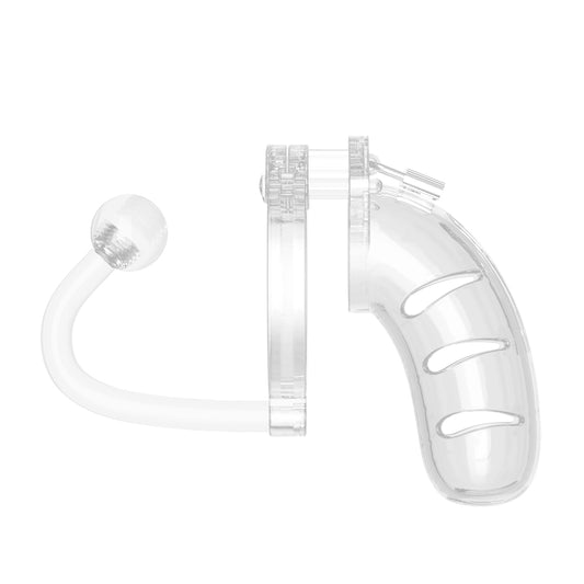 Man Cage 11 Male 4.5 Inch Clear Chastity Cage With Anal Plug